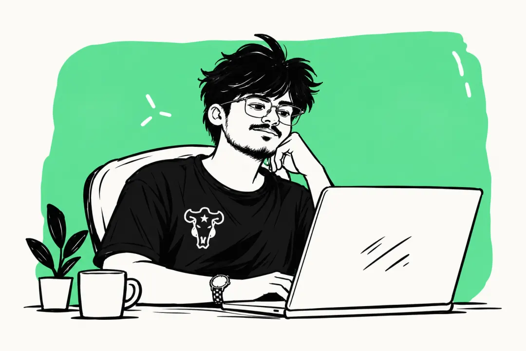 Illustration of the founder working at a laptop