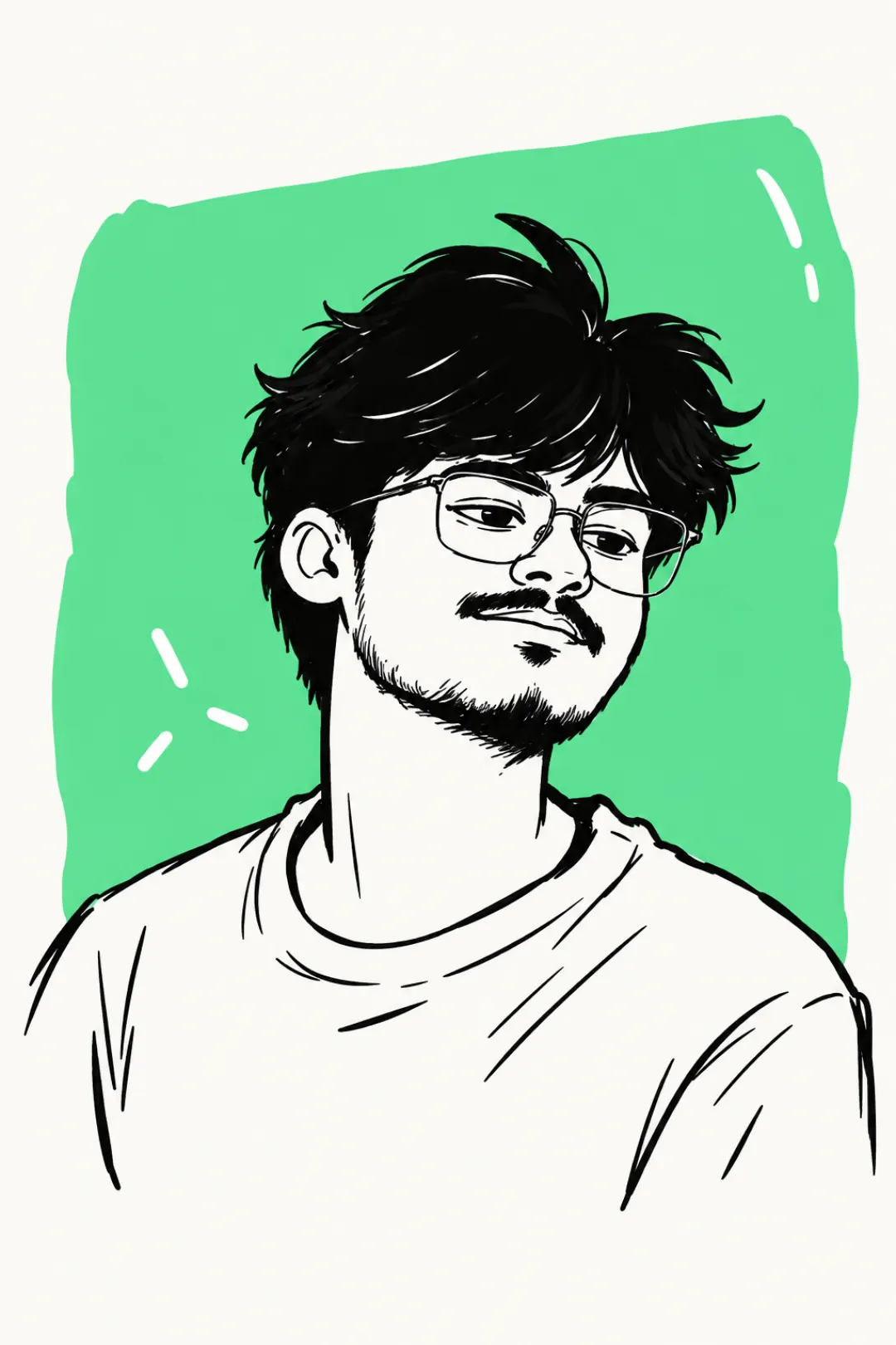 Hand-drawn portrait of the founder
